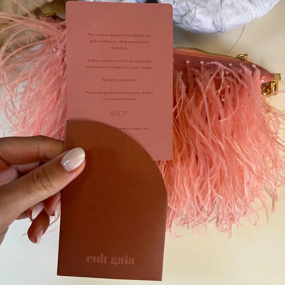 Cult Gaia pink ostrich feather- Gia Shoulder Bag Azalea - Picture 2 of 15